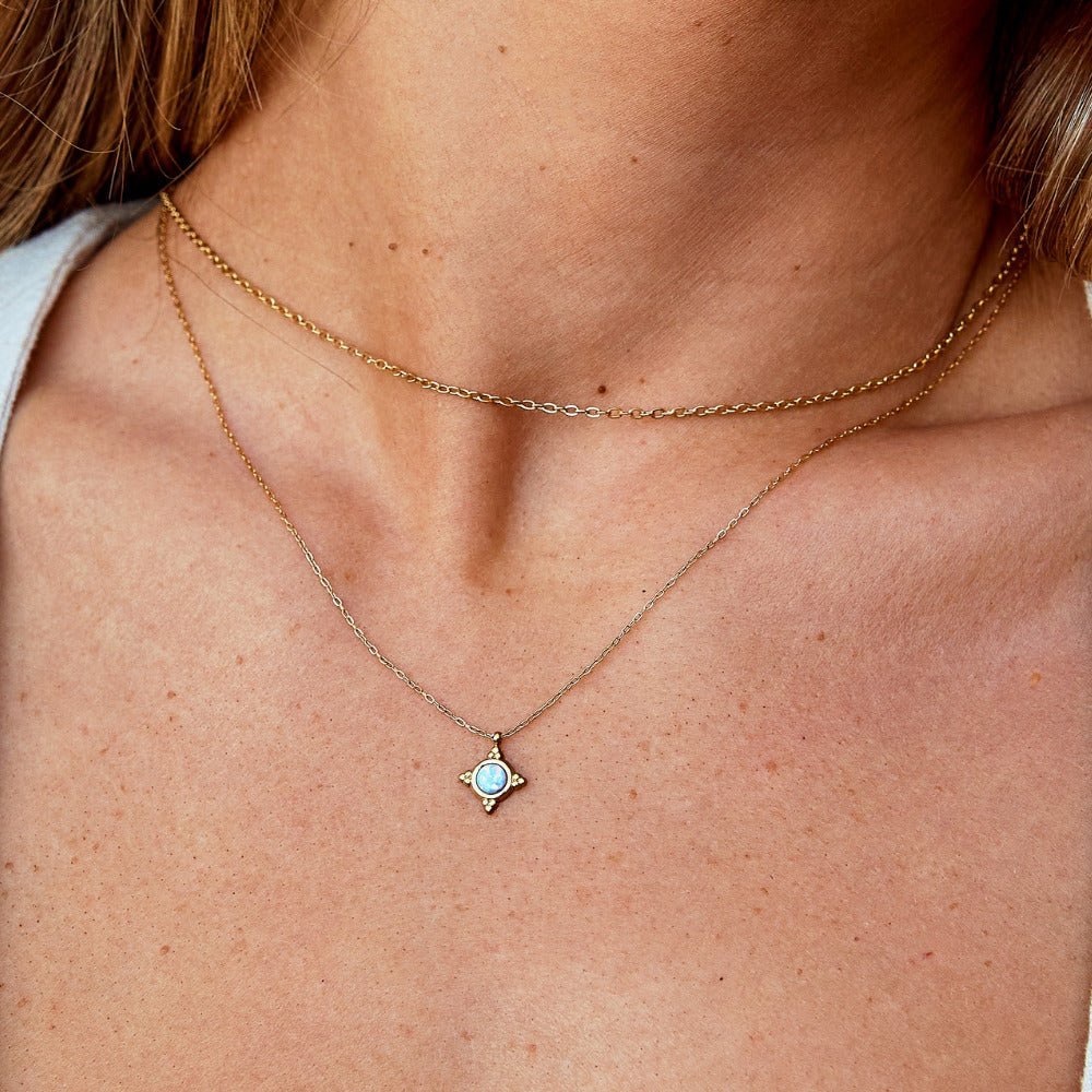 Vintage 18k Gold Plated Blue Opal Pendant Necklace